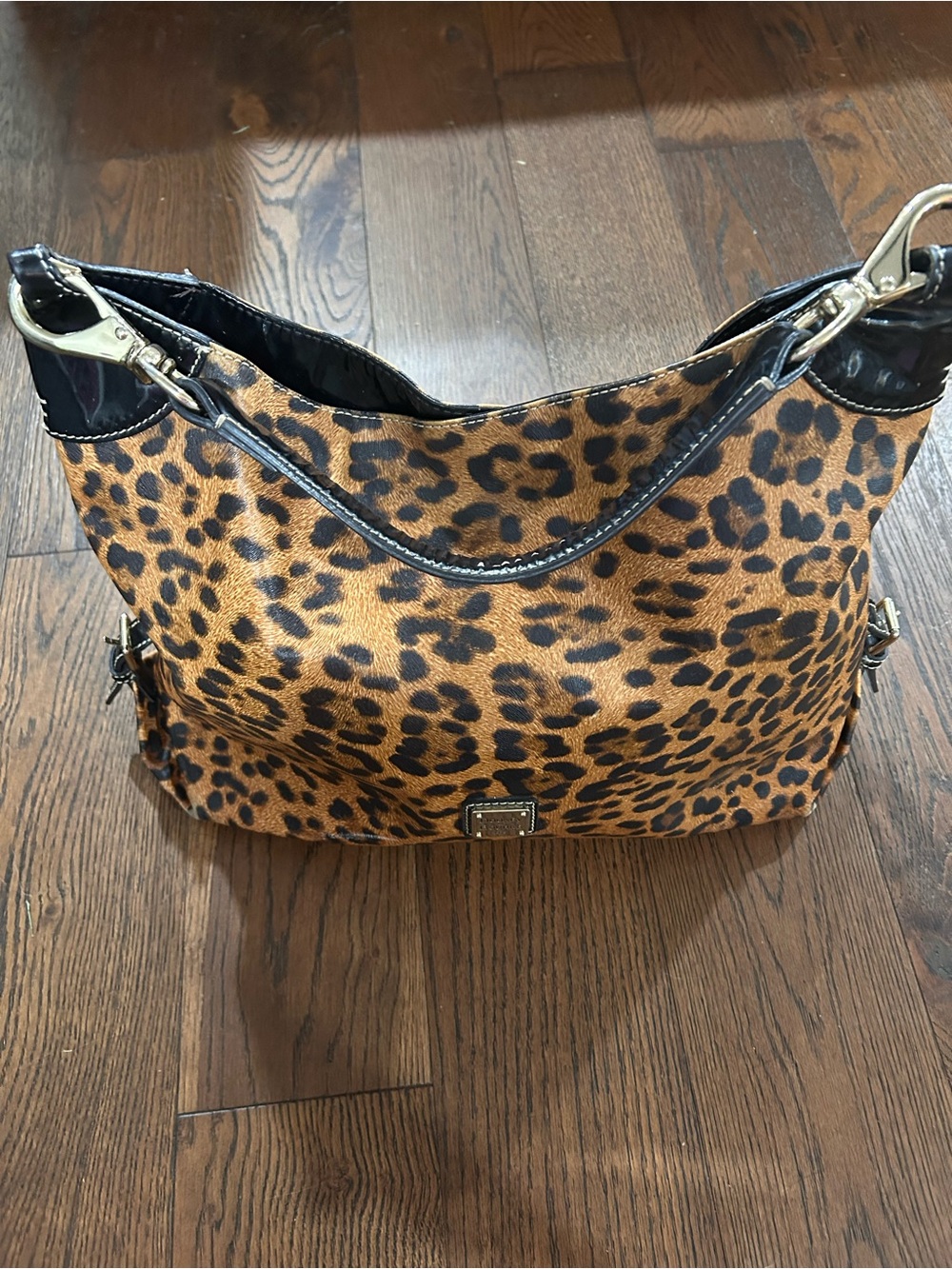 Dooney & Bourke Leopard-Print Hobo in Brown and Black with Gold Hardware